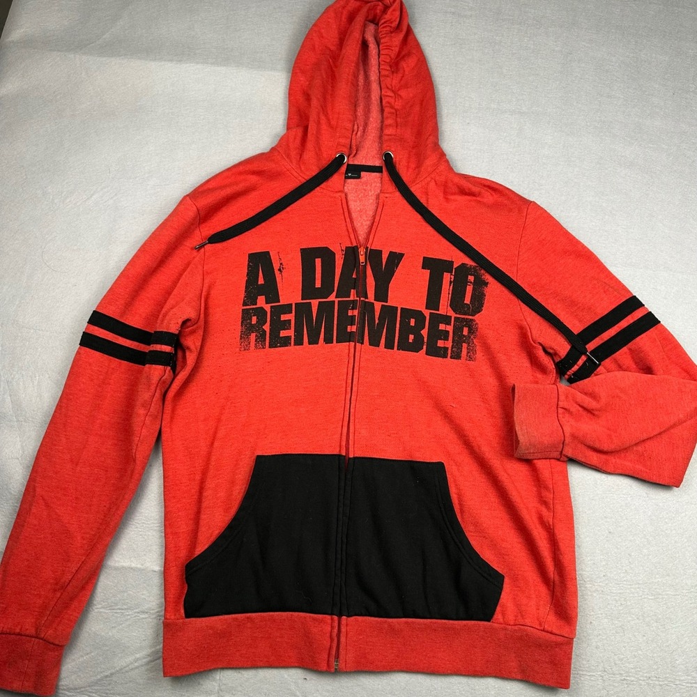 A Day To Remember Band Hoodie ADTR Red Black Full Zip Graphic Sweatshirt Medium